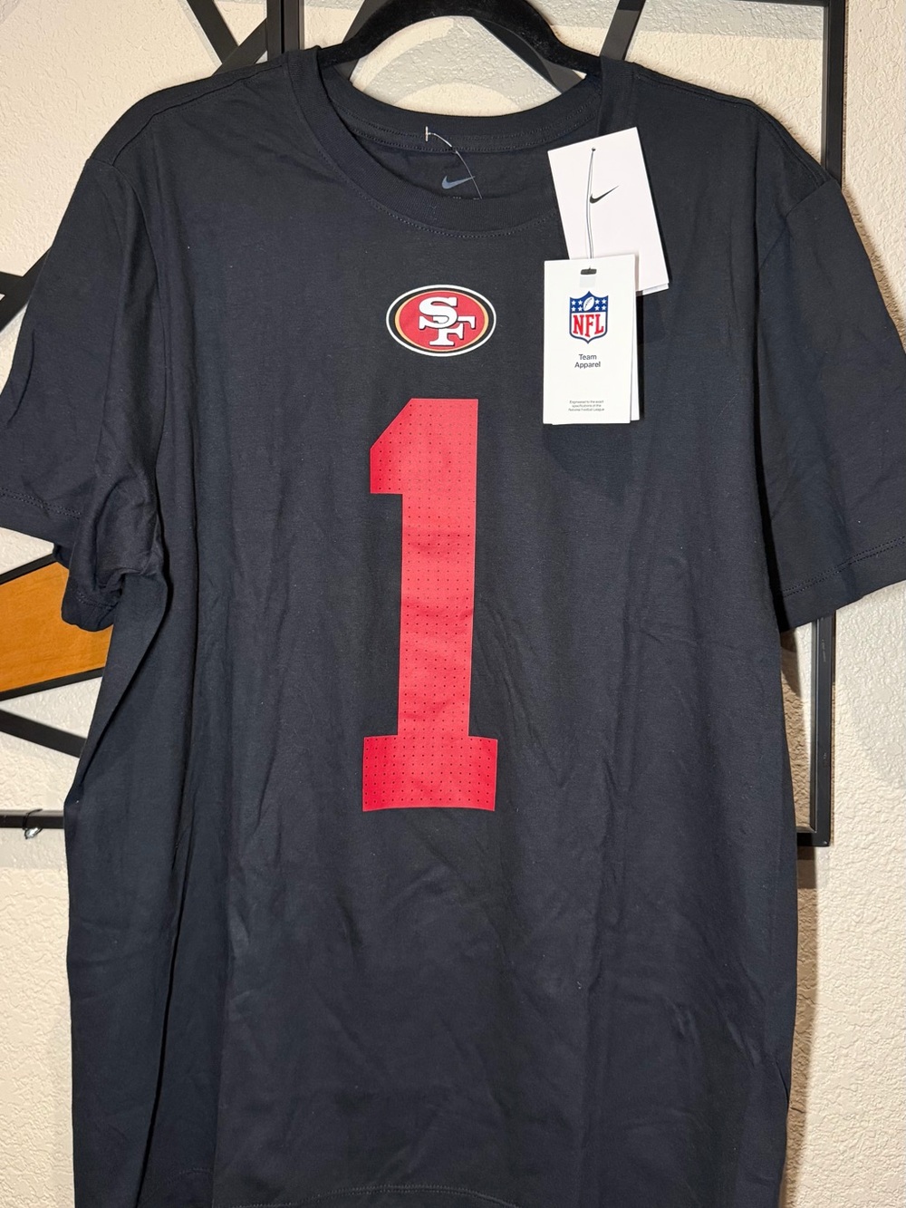 Nike San Francisco 49ers Black Tee with Red #1 Graphic